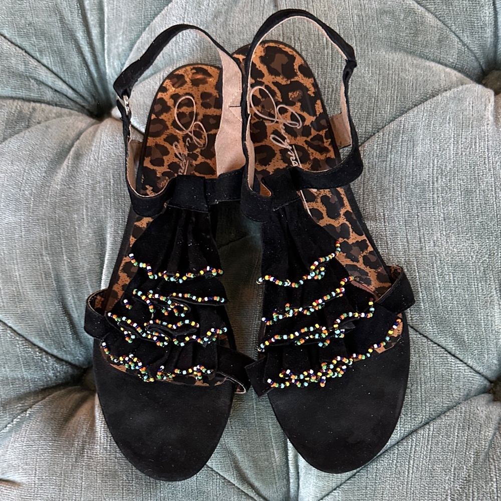 Elegant Black Beaded Sandals